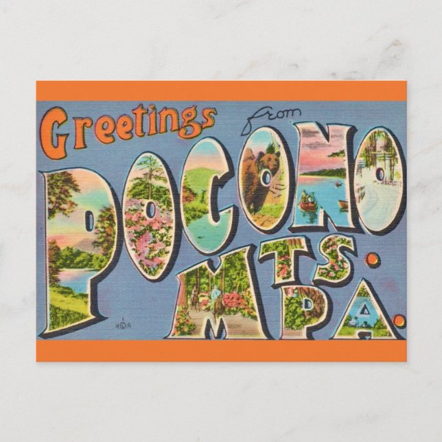Retro Pocono Mountains  Postkarte (Vorderseite)