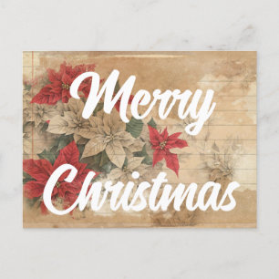 Retro Poinsettia Blume Grunge Frohe Weihnachten Postkarte