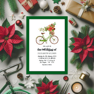 Retro Poinsettia Fahrradweihnachtsfeier Einladung