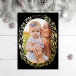 Retro Poinsettia Oval Frame Foto Folien Feiertagskarte<br><div class="desc">Original illustrierter Rahmen aus Poinsettien in realer Folie; Auswahl aus Gold,  Silber oder Rose; Hintergrundfarbe ist ebenfalls bearbeitbar</div>