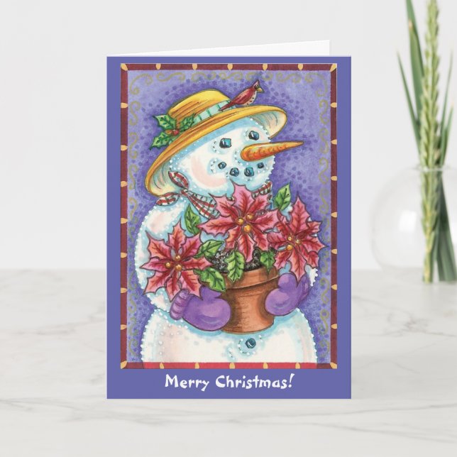 Retro Poinsettia Snowman Weihnachten (Vorderseite)