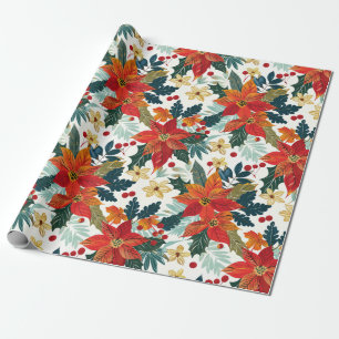 Retro Poinsettia Weihnachtswrapping Paper Geschenkpapier