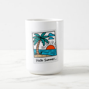 Retro Polaroid Hallo Sommer Tropischer Strand Sonn Kaffeetasse