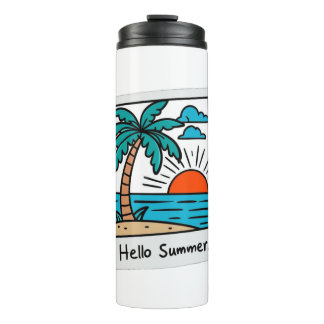 Retro Polaroid Hallo Sommer Tropischer Strand Sonn Thermosbecher