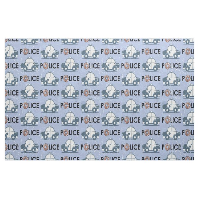 Retro Police Car Donuts Blue Stoff (Fat Quarter (45,7 x 55,9 cm))