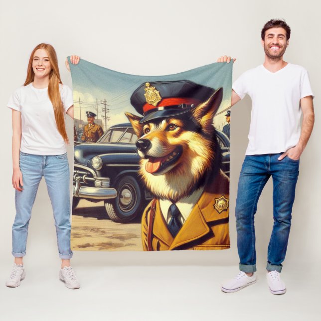 Retro Police Dog Painting Fleecedecke (Beispiel)