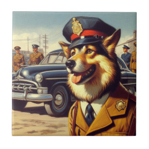 Retro Police Dog Painting Fliese