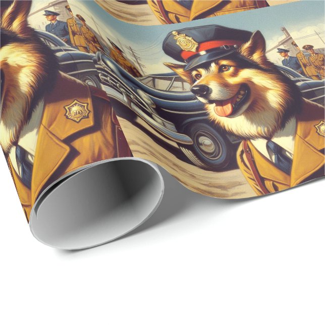 Retro Police Dog Painting Geschenkpapier (Rolleneckpunkt)