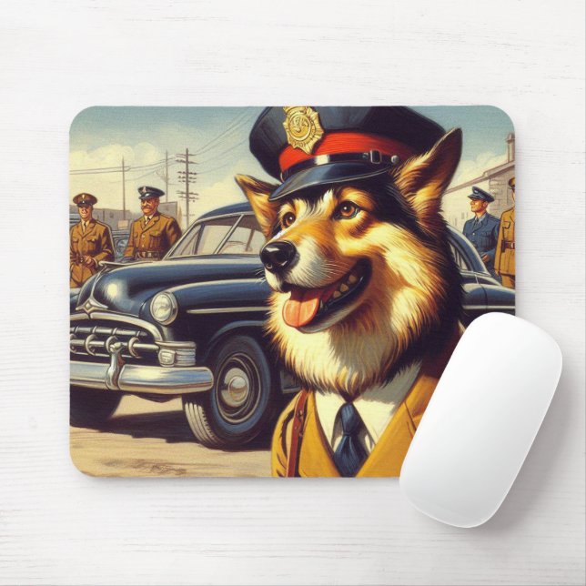 Retro Police Dog Painting Mousepad (Mit Mouse)