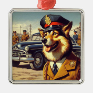 Retro Police Dog Painting Ornament Aus Metall