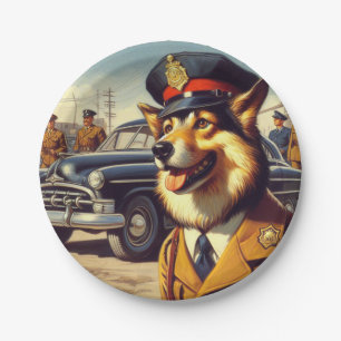 Retro Police Dog Painting Pappteller
