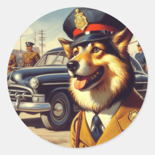 Retro Police Dog Painting Runder Aufkleber