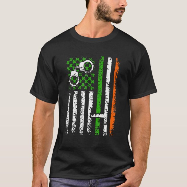Retro Police Us Flag Kleeblatt St Patrick Day Cost T-Shirt (Vorderseite)