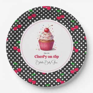 Retro Polka Dot Thema Cherry auf Top Baby Dusche Pappteller