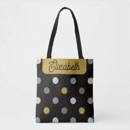 Retro Polka Dots Black Mustard Name Personalized