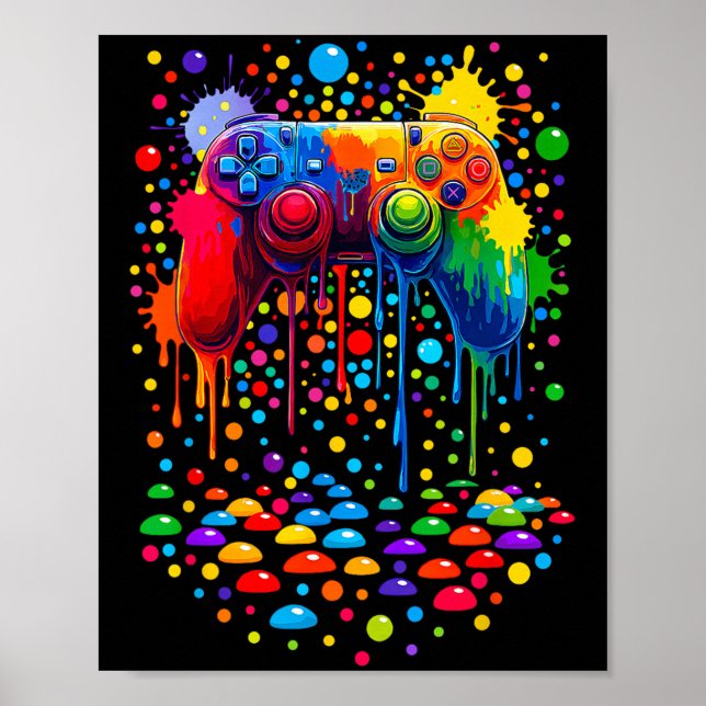 Retro Polka Dots Gaming Controller Video Gamer tun Poster (Vorne)