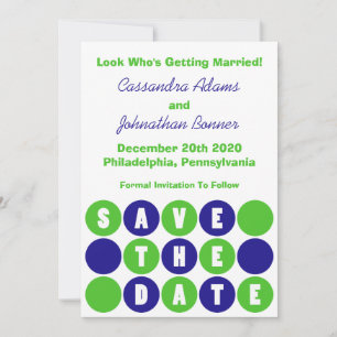 Retro Polka Dots Save the Date (Navy Blue / Green) Einladung