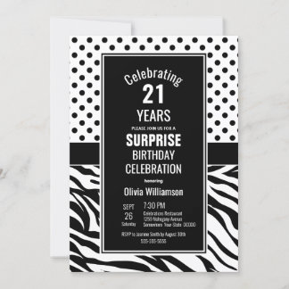 Retro Polka Dots Überraschung 21. Geburtstag Party Einladung