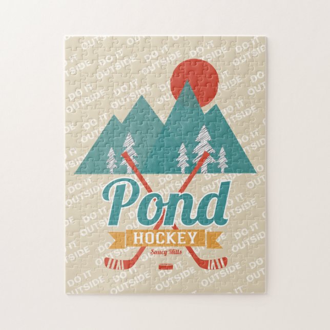 Retro Pond Hockey tun es draußen Puzzle (Vertikal)
