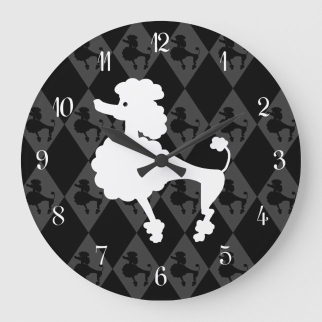 Retro Poodle Große Wanduhr (Vorderseite)