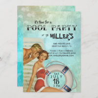 Retro Pool-Party Einladung