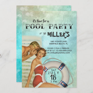 Retro Pool-Party Einladung
