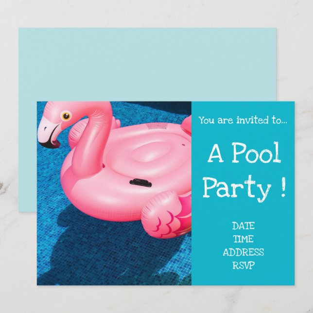 Retro Pool Party Flamingo Poolspielzeug Einladung (Vorne/Hinten)