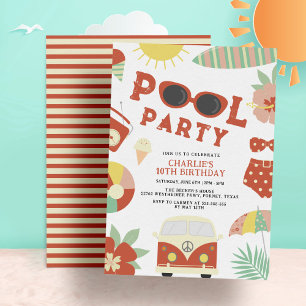 Retro Pool Party Modernes Girl Geburtstag Einladung