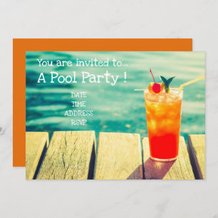 Retro Pool Party Orange Cocktail Einladung