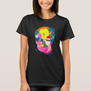 Retro Pool Party Santa Sonnenbrille Flamingo Chris T-Shirt