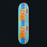 Retro Pool Party Skateboard<br><div class="desc">Komm rein! Das Wasser ist schön! Dieses Retro Pool Party Skateboard verfügt über einen immer wiederkehrenden Cartoon, der von einem lustigen und raffinierten Pool-Party zeichne. Das moderne Design der Mitte des Jahrhunderts erstreckt sich um einen runden Pool auf einem großen, grauen, betonierten Innenhof. Der Pool ist mit türkisblauem Wasser gefüllt....</div>