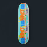 Retro Pool Party Skateboard<br><div class="desc">Komm rein! Das Wasser ist schön! Dieses Retro Pool Party Skateboard verfügt über einen immer wiederkehrenden Cartoon, der von einem lustigen und raffinierten Pool-Party zeichne. Das moderne Design der Mitte des Jahrhunderts erstreckt sich um einen runden Pool auf einem großen, grauen, betonierten Innenhof. Der Pool ist mit türkisblauem Wasser gefüllt....</div>