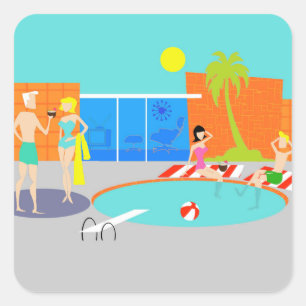 Retro Pool Party Stickers