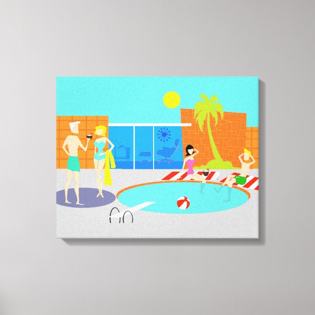Retro Pool Party Stretched Canvas Print Leinwanddruck (Vorderseite)