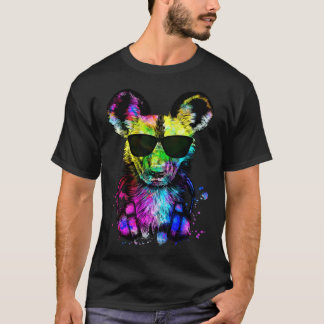 Retro Pop Afrikanischer Wildhund Gamer mit Kopfhör T-Shirt