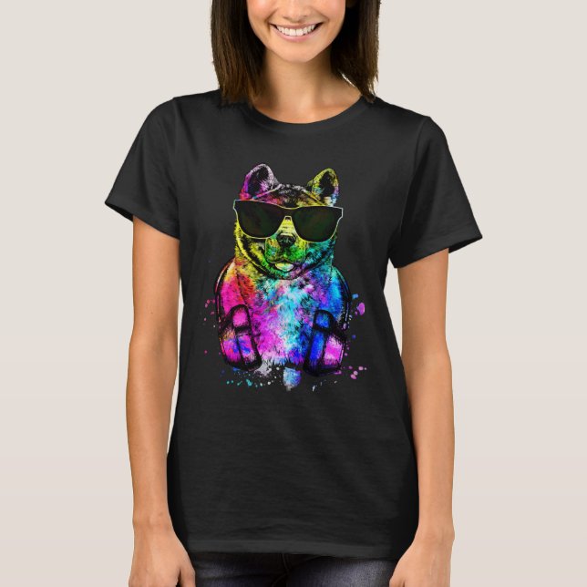 Retro Pop Akita Inu Dog Portrait mit Kopfhörer T-Shirt (Vorderseite)