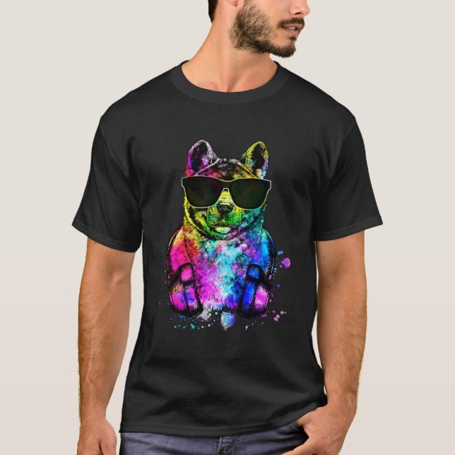 Retro Pop Akita Inu Dog Portrait with Headphones T-Shirt (Vorderseite)