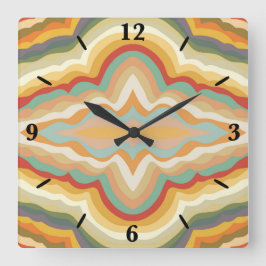 Retro Pop Art Abstract Geometric Wavy Pattern Quadratische Wanduhr