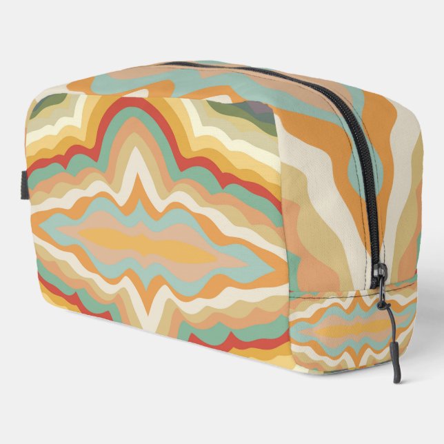 Retro Pop Art Abstract Geometric Wavy Pattern Waschbeutel (Rechte Ecke)