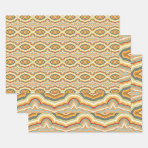 Retro Pop Art Abstrakt Geometric Wavy Pattern Geschenkpapier Set