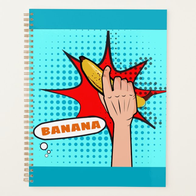 Retro-Pop-Art-Banane im Comicbuch-Stil Planer (Vorderseite)