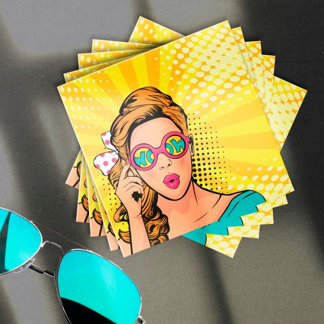 Retro Pop Art Blonde Lady Wow ID556 Quadratische Visitenkarte (Von Creator hochgeladen)