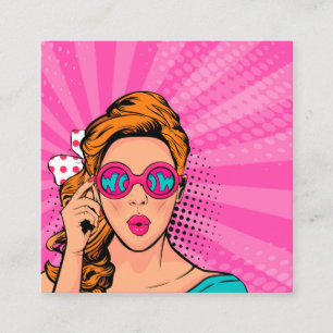 Retro Pop Art Blonde Lady Wow Pink ID556 Quadratische Visitenkarte