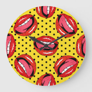 Retro Pop Art: Cartoon Patch Abzeichen Große Wanduhr