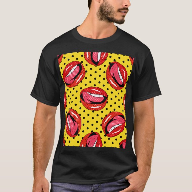 Retro Pop Art: Cartoon Patch Abzeichen T-Shirt (Vorderseite)