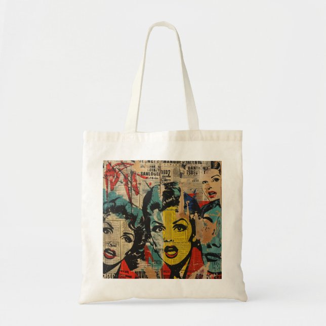 Retro Pop Art Collage Tote Bag Tragetasche (Vorne)