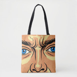 Retro-Pop-Art-Comic-Gesicht Blaue Augen Rote Punkt