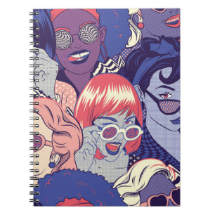 Retro Pop Art Comic Girls Nahtlose Muster. Backgr Notizblock