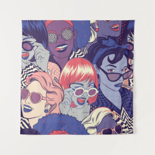 Retro Pop Art Comic Girls Nahtlose Muster. Backgr Wandteppich
