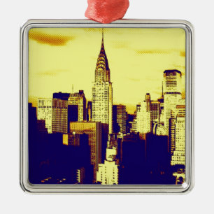 Retro Pop Art Comic New York City Silbernes Ornament